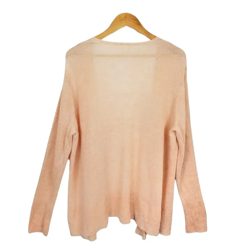 Eileen Fisher Woman 100% Linen Lightweight Open Front Cardigan Peach Size 2X - Picture 2 of 5
